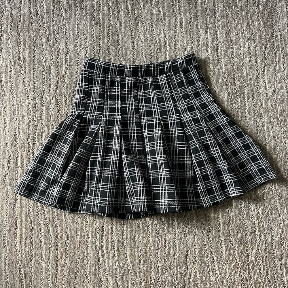 Altar’d State Black Plaid Pleaded Mini Skirt